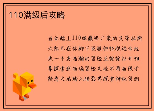 110满级后攻略